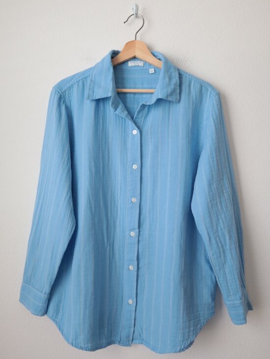 Aritzia Tops - Aritzia Little Moon Blue Striped Cotton Gauze Button Front Shirt | S